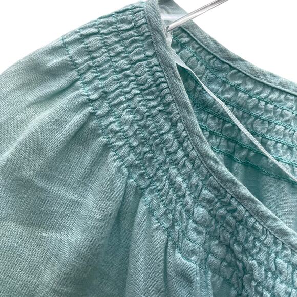 Charter Club Linen Luxury Blue Peasant Style Smocked Neckline Top Size 2X - Picture 3 of 9